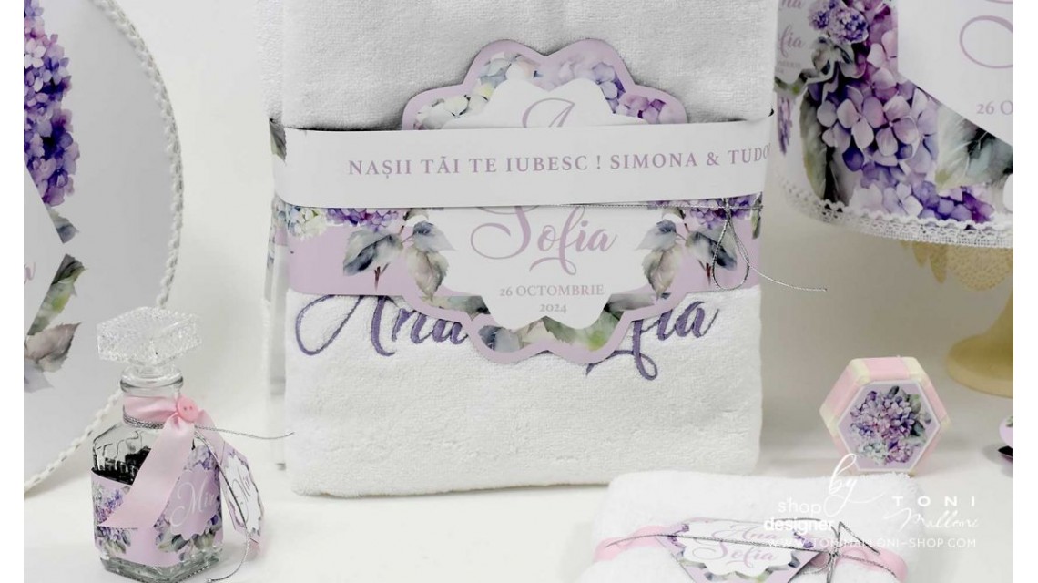 Trusou botez cu hortensii mov si verzi Hydrangea 12